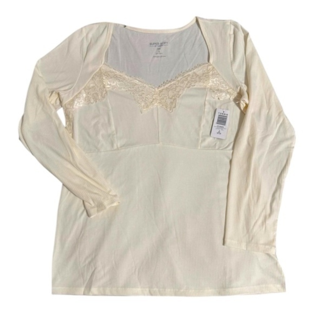 Torrid Super Soft Cream Ribbed Long Sleeve Top Lace Trim Cozy Minimalist 2 NWT